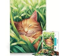 Puzzle da 1000 pezzi con gatto addormentato nell'erba, per adulti, gioco di logica, per interni, taglio di precisione, regalo prezioso 38x26cm