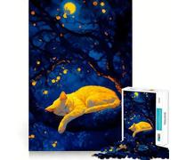 Puzzle da 1000 pezzi con gatto addormentato su un albero di notte, per adulti, gioco di logica puro, divertimento rilassante, tagli netti, 38x52cm