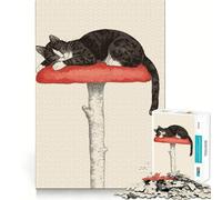 Puzzle da 1000 pezzi con gatto addormentato su un fungo, ideale per adolescenti Migliora la memoria, rilassa e divertente, con tagli netti e dettagli artistici Pezzo da collezione 38x26cm