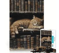 Puzzle da 1000 pezzi con gatto addormentato su una libreria, ideale per ragazzi Gioco di logica semplice e rilassante, perfetto come regalo di compleanno 50x75cm