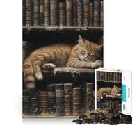 Puzzle da 1000 pezzi con gatto addormentato su una libreria, ideale per ragazzi Gioco di logica semplice e divertente, perfetto per il tempo libero, ideale come regalo di compleanno 38x26cm