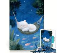 Puzzle da 1000 pezzi con gatto addormentato su un'amaca sotto le stelle, ideale per adolescenti Un'opera d'arte da collezione che stimola la memoria e la calma 38x26cm