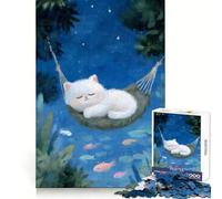 Puzzle da 1000 pezzi con gatto addormentato su un'amaca sotto le stelle, ideale per adolescenti Un'opera d'arte da collezione che stimola la memoria e la calma 38x26cm