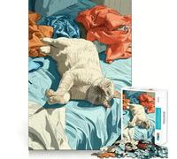 Puzzle da 1000 pezzi con gatto addormentato sul letto della lavanderia, ideale per ragazzi Un rompicapo rilassante e divertente, perfetto come regalo 38x26cm