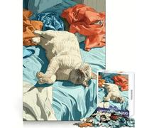 Puzzle da 1000 pezzi con gatto addormentato sul letto della lavanderia, ideale per ragazzi Un rompicapo rilassante e divertente, perfetto come regalo 38x26cm