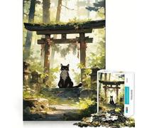 Puzzle da 1000 pezzi con gatto al cancello Torii nella foresta,bordi lisci,gioco divertente e stimolante,ideale per momenti di relax e come regalo di compleanno (38x52cm)