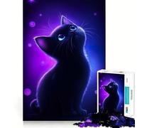Puzzle da 1000 pezzi con gatto al neon che guarda le stelle, ideale per adolescenti, stimola la memoria, riduce lo stress e crea un'atmosfera rilassante Decorazione murale con bordi precisi (38x26cm)
