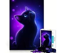 Puzzle da 1000 pezzi con gatto al neon che guarda le stelle, ideale per adulti Gioco di abilità mentale, momento di relax, bordi precisi, (38x52cm)