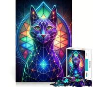 Puzzle da 1000 pezzi con gatto al neon e vetrata artistica ideale per adolescenti Un gioco divertente e stimolante perfetto per rilassarsi e per collezionare opere d'arte dai contorni nitidi (38x26cm)