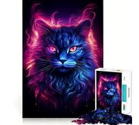 Puzzle da 1000 pezzi con gatto al neon in stile tuono per adolescenti, stimola la memoria, rilassa e migliora il tempo, con bordi precisi, 50x75cm