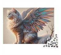 Puzzle da 1000 pezzi con gatto alato fantasy e ali arcobaleno per adulti, gioco educativo, decorazione per la casa, difficile e stimolante, regalo di compleanno, 70x50 cm