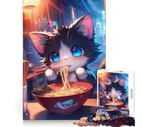 Puzzle da 1000 pezzi con gatto anime che mangia ramen, ideale per adolescenti, stimolante cognitivo, per il tempo libero e il relax, con incastri precisi e un tocco di magia natalizia (38x52cm)