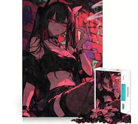 Puzzle da 1000 pezzi con gatto anime e ragazza punk che fuma ideale per adolescenti per migliorare la memoria e rafforzare i legami familiari con bordi precisi e un regalo pensato con cura (50x75cm)