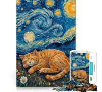 Puzzle da 1000 pezzi con gatto arancione che dorme in una notte stellata ideale per ragazzi per stimolare la memoria giocare in casa assemblare immagini e creare un'idea regalo per le vacanze 38x52cm