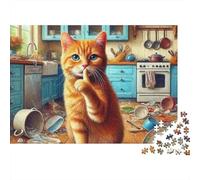 Puzzle da 1000 pezzi con gatto arancione che fa rumore in cucina, gioco educativo per adulti, bella decorazione, difficile, stimolante, per compleanni maschili e femminili, 38x26cm/1000pcs