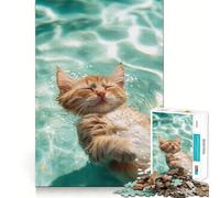 Puzzle da 1000 pezzi con gatto arancione che nuota, ideale per adulti, un gioco per allenare la mente, rilassante e divertente, perfetto come regalo per le vacanze (50x75cm)