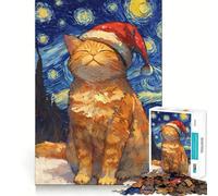 Puzzle da 1000 pezzi con gatto arancione e cappello di Babbo Natale ideale per adulti gioco di concentrazione e svago a casa con bordi netti regalo perfetto per gli amanti di Babbo Natale (38x26cm)