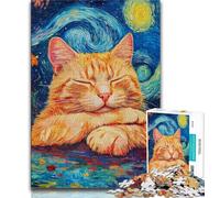 Puzzle da 1000 pezzi con gatto arancione e cielo notturno, regalo per adolescenti, sfida difficile antistress, migliora l'amore tra coppie (75x50cm)