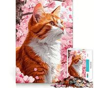 Puzzle da 1000 pezzi con gatto arancione e fiori di ciliegio per adulti, un rompicapo che stimola la mente e permette di assemblare le immagini con calma Regalo perfetto (38x26cm)