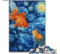Puzzle da 1000 pezzi con gatto arancione e pesce rosso per adulti e adolescenti, motivo artistico interessante per la riduzione dello stress, con Babbo Natale per 14 anni (26x38cm)
