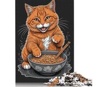 Puzzle da 1000 pezzi con gatto arancione e ramen, difficoltà alta, gioco educativo, giocattolo, regalo di Halloween, 1000 pezzi (75x50 cm)