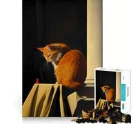 Puzzle da 1000 pezzi con gatto arancione e vaso rosso per adulti, ideale per stimolare la mente e creare immagini in modo lento e divertente (38x52cm) Regalo perfetto