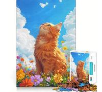 Puzzle da 1000 pezzi con gatto arancione in un campo di fiori per ragazzi, gioco intelligente per tutta la famiglia, da assemblare, ideale per esprimere un desiderio di Babbo Natale (38x52cm)