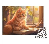 Puzzle da 1000 pezzi con gatto arancione soffice, gatto soriano arancione vicino alla luce della finestra, gioco educativo per adulti, bellissima decorazione,stimolante, 38x26cm