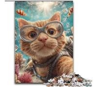 Puzzle da 1000 pezzi con gatto arancione sottomarino per adulti e ragazzi, per trascorrere il tempo in casa e rafforzare l'amore tra coppie (50x75cm)