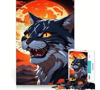 Puzzle da 1000 pezzi con gatto arrabbiato e luna arancione,gioco per adolescenti che stimola la concentrazione mentale,bordi lisci e tagliati con precisione,perfetto come regalo di Natale (38x52cm)