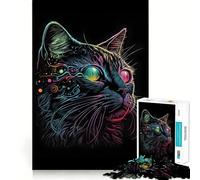 Puzzle da 1000 pezzi con gatto astratto in stile retrò per adulti, ideale per migliorare la memoria, alleviare l'ansia, con bordi precisi e sorprese natalizie (38x52cm)