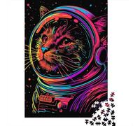Puzzle da 1000 pezzi con gatto astronauta al neon per adulti, regalo di Halloween, puzzle in legno per adulti, per divertimento in famiglia e serata di giochi, 1000 pezzi (38x26 cm)