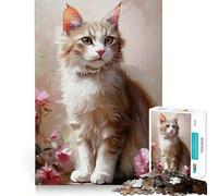 Puzzle da 1000 pezzi con gatto bianco e fiori rosa,gioco cognitivo divertente,taglio di alta precisione, alleviare lo stress (50x75cm)