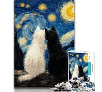 Puzzle da 1000 pezzi con gatto bianco e nero e cielo stellato per adolescenti, gioco per famiglie, antistress, sfida difficile, collezione di artisti, belle arti 38x26cm