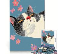 Puzzle da 1000 pezzi con gatto bianco e nero e fiori per ragazzi, stimolante per la logica, ideale per una fuga rilassante e senza cuciture, perfetto per le vacanze (38x26cm)