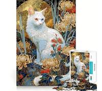 Puzzle da 1000 pezzi con gatto bianco eterocromo in un ambiente floreale,ideale per ragazzi Gioco stimolante per la mente,pezzi di dimensioni uniformi e precisi,attività divertente