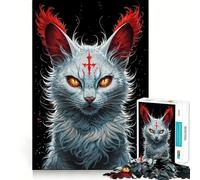 Puzzle da 1000 pezzi con gatto bianco mistico e segno rosso, ideale per ragazzi, per migliorare la memoria, senza stress, con design e assemblaggio rilassanti, un regalo speciale (38x52cm)