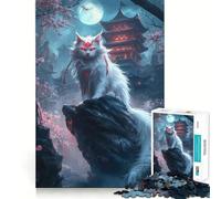 Puzzle da 1000 pezzi con gatto bianco mistico per ragazzi, gioco di logica e abilità, divertimento condiviso, taglio preciso, decorazione da parete (38x52cm)