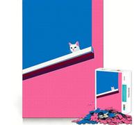 Puzzle da 1000 pezzi con gatto bianco su sfondo rosa e blu,gioco interattivo Think Boost,incastro perfetto,nessun pezzo si stacca,sfida cerebrale per la casa (50x75cm)