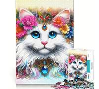 Puzzle da 1000 pezzi con gatto bianco tra i fiori,ideale per ragazzi,stimola la mente,divertimento,incastro perfetto,attività rilassante e piacevole per interni (38x26cm)