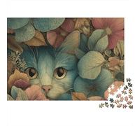 Puzzle da 1000 pezzi con gatto blu e nascondiglio tra le foglie,ideale per giochi educativi per adulti. Bellissimo oggetto decorativo,difficoltà elevata,perfetto per compleanni. Dimensioni: 38x26 cm.
