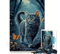 Puzzle da 1000 pezzi con gatto British Shorthair e farfalla nella foresta,bordi sottili,attività creativa per stimolare la mente,gioco rilassante,regalo di Natale divertente (38x52cm)