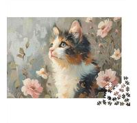 Puzzle da 1000 pezzi con gatto calico e fiori, gatto calico che guarda in alto, per adulti, gioco educativo, bellissima decorazione, sfida ad alta difficoltà, compleanno uomo e donna, 70x50cm