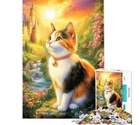 Puzzle da 1000 pezzi con gatto calico in un mondo fantastico ideale per compleanno Natale decorazione murale e gioco educativo per ragazzi dai 14 anni in su (38x52cm)