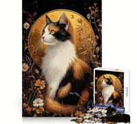 Puzzle da 1000 pezzi con gatto calico in un'aura floreale dorata, ideale per adolescenti Sviluppa le capacità di ragionamento, rilassa i momenti di relax, ritagli precisi e rappresenta un regalo