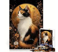 Puzzle da 1000 pezzi con gatto calico in un'aura floreale dorata, ideale per adolescenti Sviluppa le capacità di ragionamento, rilassa i momenti di relax, ritagli precisi e rappresenta un regalo