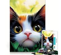 Puzzle da 1000 pezzi con gatto calico nell'erba,bordi sottili,gioco creativo per lo sviluppo della mente e il relax,regalo di Natale (38x26cm)