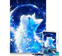 Puzzle da 1000 pezzi con gatto celeste che guarda la luna,ideale per ragazzi Migliora la memoria,perfetto per i momenti di relax Taglio laser,ideale come sorpresa di compleanno (38x26cm)
