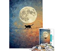Puzzle da 1000 pezzi con gatto che cammina su un filo e luna Gioco rilassante per adulti ideale per analisi e logica perfetto come regalo per tutta la famiglia (dimensioni 50x75cm)