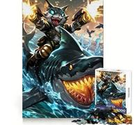 Puzzle da 1000 pezzi con gatto che cavalca uno squalo,ideale per adolescenti,stimola la mente,favorisce il tempo libero e la fuga dalla realtà,si adatta perfettamente ed è un regalo perfetto